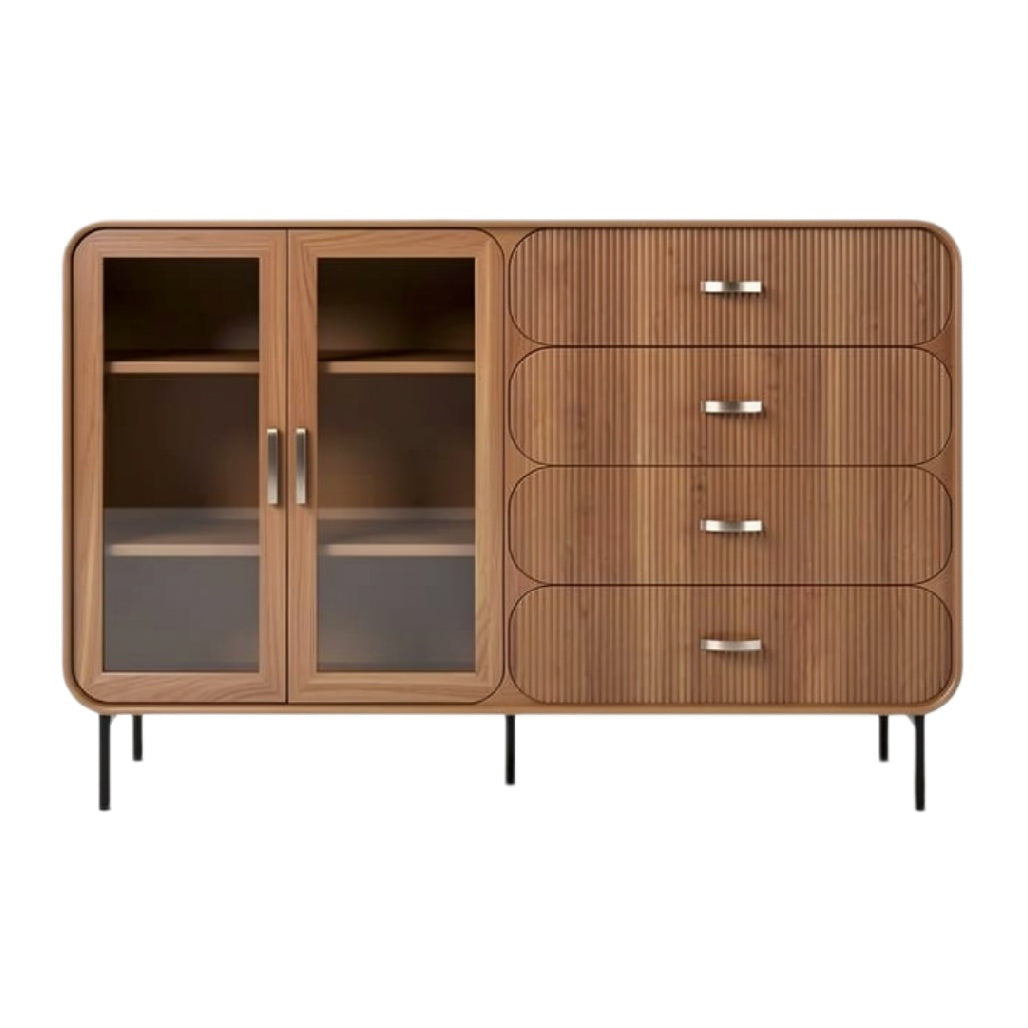 "Moderne Houten Dressoirkast met Glazen Deuren en Lades"
