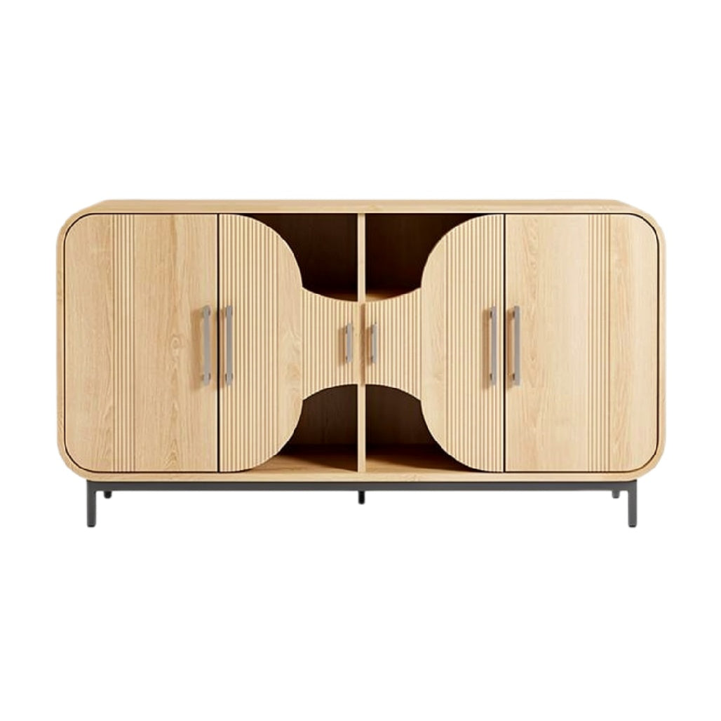 "Moderne Houten Dressoir met Gestroomlijnd Ontwerp en Metaal Onderstel"