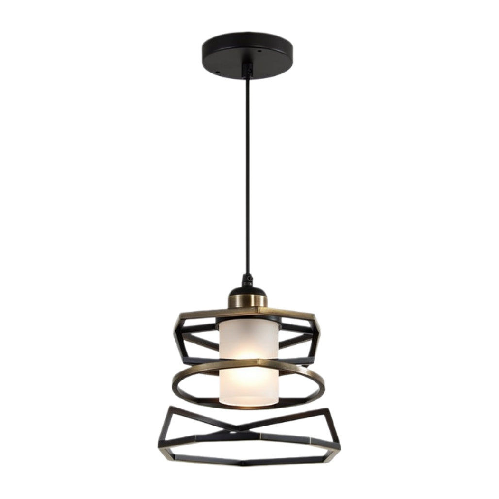 **Moderne Hanglamp met Geometrisch Ontwerp en Witte Glazen Kap**