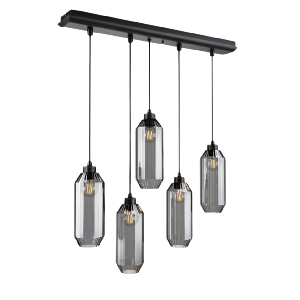 Vijflichts Hanglamp met Glasdimmers in Modern Ontwerp