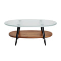 Glazen Salontafel met Houten Onderblad en Moderne Poten
