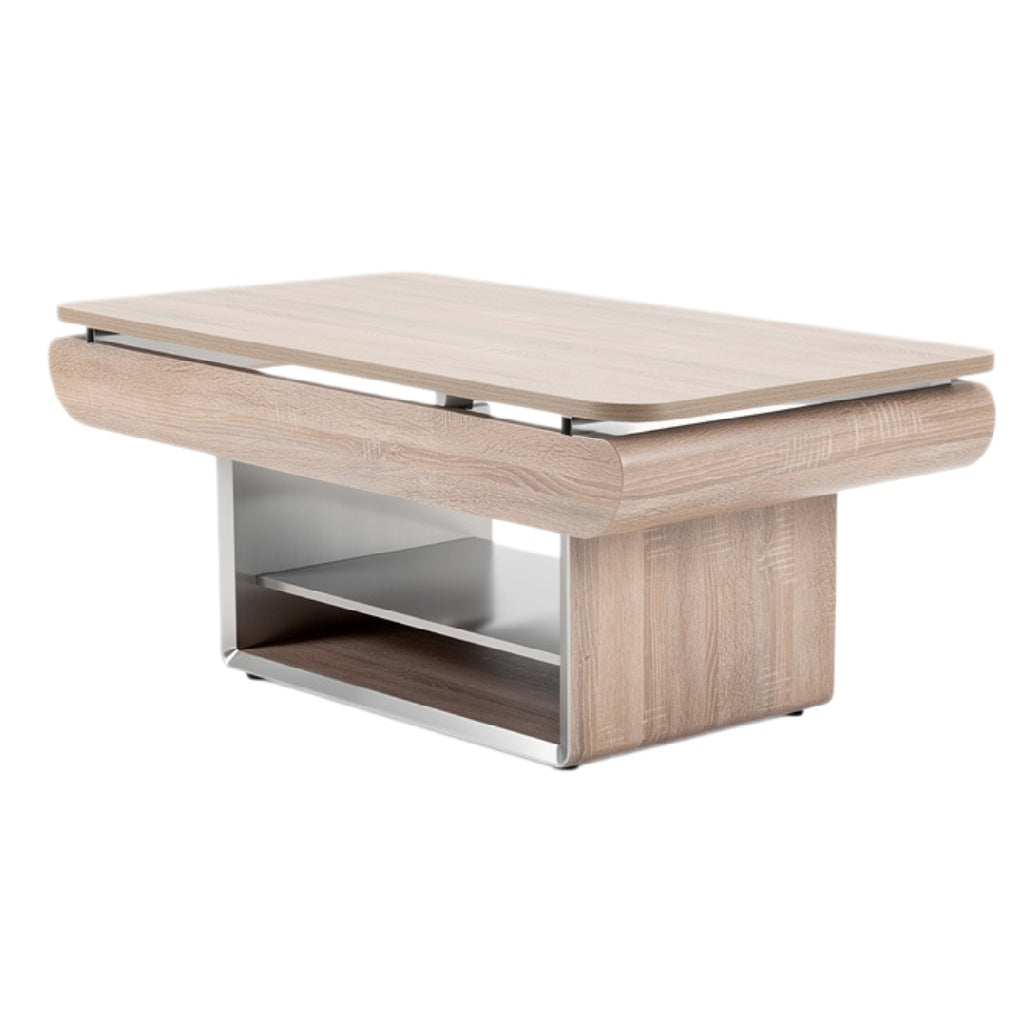 Moderne salontafel met houtlook en metalen onderstel